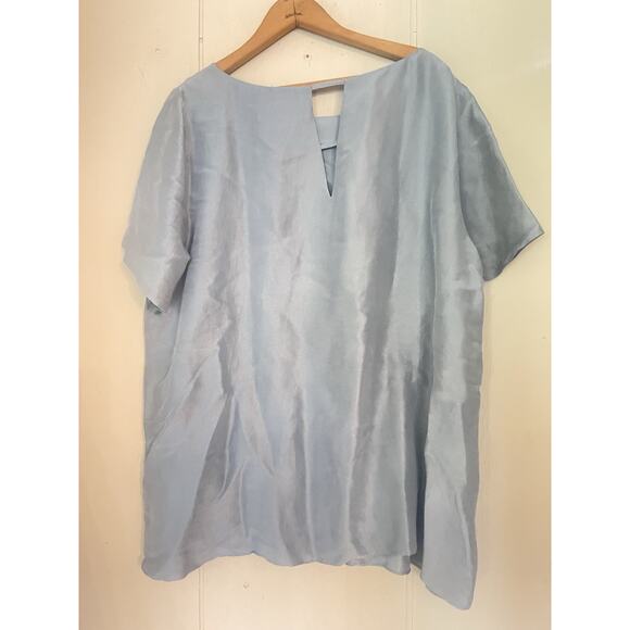 Eileen Fisher Minimalist Capsule Blue Steel V-Back 100% Silk Dupioni Blouse XL - Picture 3 of 7